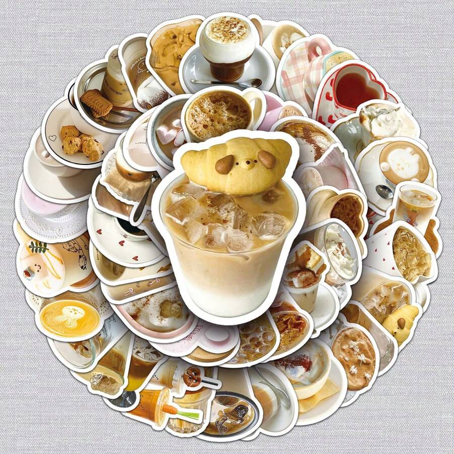 50 miếng dán hình cà phê, dễ thương, đa năng, thích hợp cho sổ lưu niệm, tự làm ốp điện thoại, trang trí hộp bút, sổ tay, và các loại nhãn dán trang trí khác. - cà phê - Xem 1