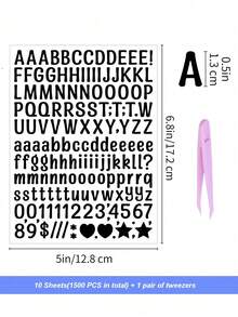 1500pcs/Pack Waterproof English Letter Sticker, Suitable For Party, Holiday Decoration, Greeting Cards, Postcards, Notebooks, Laptop, Skateboard, Helmet, Comes With 1 Pair Of Tweezers (Color Random) Back To School - Black - View 3
