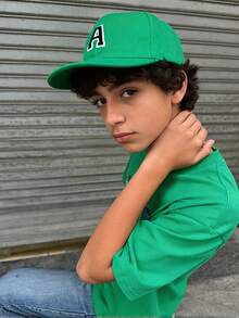 青少年专属风格！1 顶 A-Z 字母定制绿色棒球帽，饰有独特的黑色滚边刺绣，引领街头潮流 - 綠色 - 查看 5