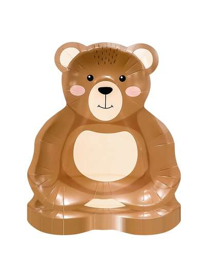 10pcs/20pcs/30pcs 9x8.2inch Brown Teddy Bear Disposable Plates, Bear Shaped Paper Plates,Cute Cartoon Bear Dinner Plates For Birthday, Baby-Shower, Teddy Bear Themed Party Supplies, Dessert Cake Plates Men Women