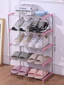 1 buah Rak Sepatu Kecil 5 Tingkat yang Dapat Ditumpuk, Cocok untuk Pintu Masuk, Lorong, dan Lemari, Pengorganisasi Penyimpanan Sepatu Hemat Ruang - Berwarna merah muda - View 10