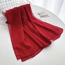 1pc Pleated Satin Headscarf, Suitable For Women's Daily Outfit Matching - Red - View 4