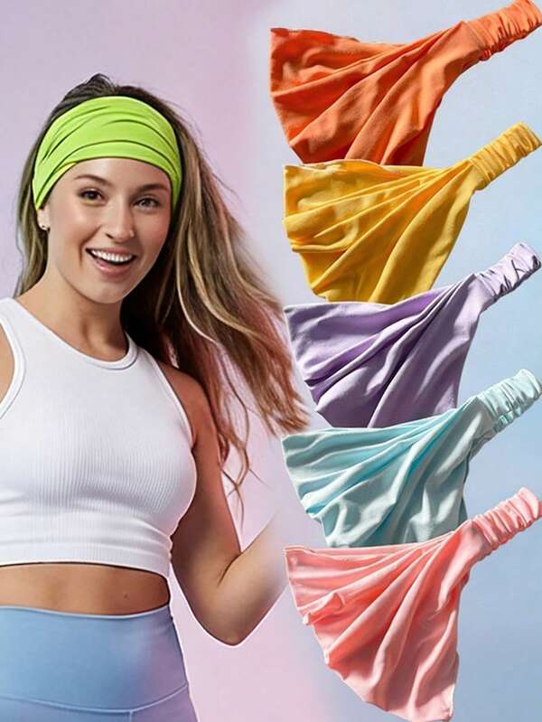 1pc Elegant Macaroon Color Pleated Headband, Fashionable Minimalist Versatile Yoga Sweatband Elastic Hair Band Absorbent Headscarf