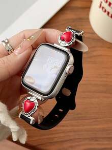 1条复古心形绿松石镶嵌硅胶表带，适用于 38mm 40mm 41mm 42mm 44mm 45mm 49mm，波西米亚风格表带，兼容 Series 11 Ultra 3 SE3 Ultra 2 S10 SE2 9 8 7 SE 6 5 4 3 2 1，适合搭配各种服饰，日常佩戴，假日休闲。 - 黑色 - 查看 3