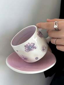 Bộ 1 tách và đĩa sứ vẽ tay hoa violet, tách và đĩa cà phê màu tím kiểu Pháp sang trọng, tách và đĩa trà chiều lãng mạn và nữ tính, thích hợp cho nhà hàng, phòng khách, quán cà phê, tiệc tùng và làm quà tặng. - Nhiều màu - Xem 9