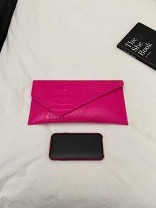 新款小众设计时尚鳄鱼纹压花信封包，复古风格女士手提包 - 玫紅色 - 查看 3