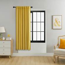单片装或双片装可选/带系带窗帘/杆袋式窗帘/可使用夹子/纯色遮光隔热窗帘/遮光窗帘/适用于客厅、办公室、卧室，短款可用作厨房窗帘 - 薑黃 - 查看 28