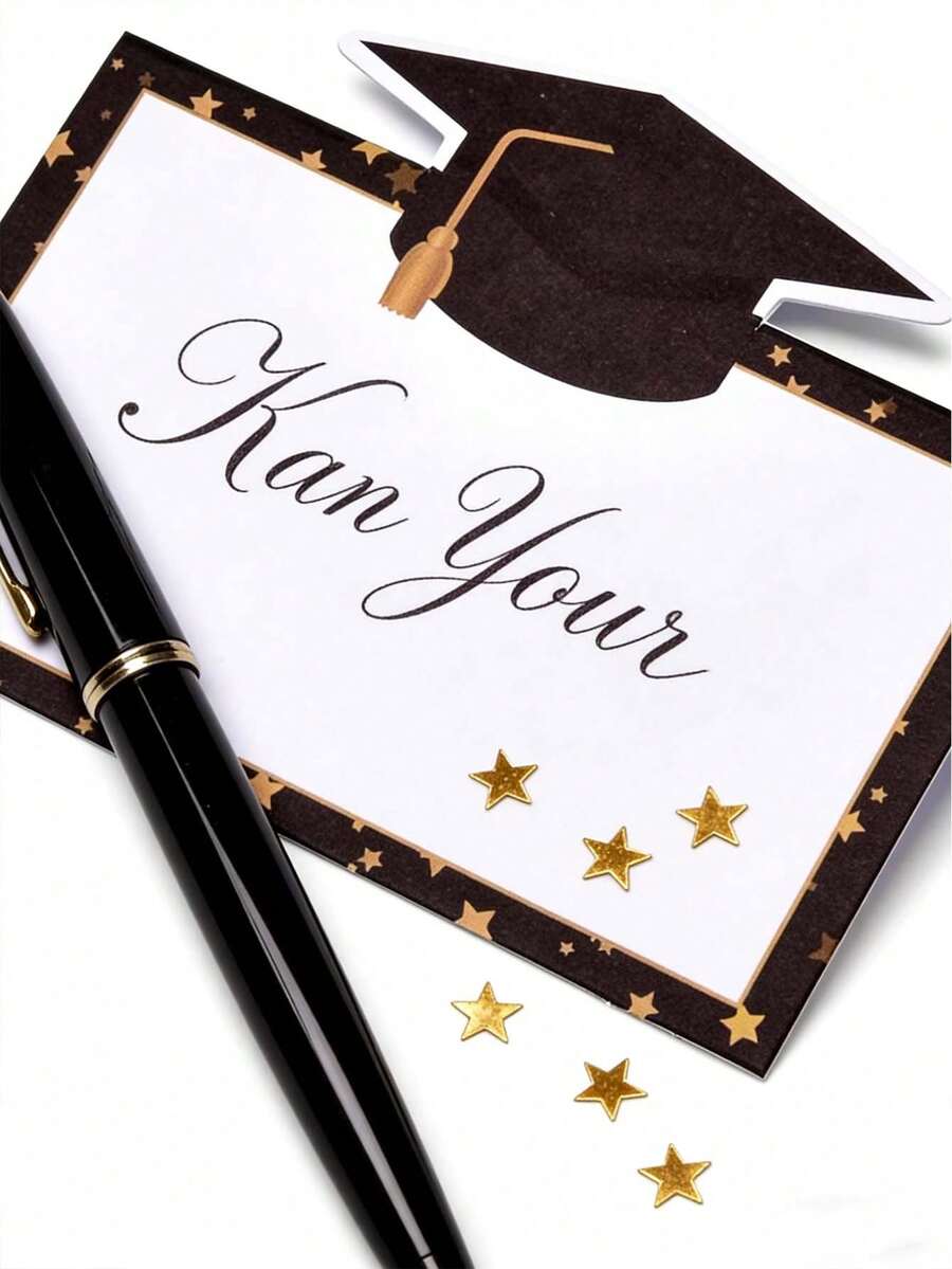Thiệp giấy gấp chắc chắn năm 2026 dùng cho tiệc tốt nghiệp, có khung ngôi sao màu đen và vàng, cùng khoảng trắng để viết, phù hợp cho các bữa tiệc tốt nghiệp trung học/đại học, lễ kỷ niệm, tiệc chiêu đãi, đám cưới và các sự kiện khác. - nhiều màu - Xem 1