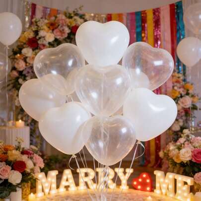 20/30pcs 10-Inch White & Clear Heart-Shaped Latex Balloons Set, Romantic Pink Heart Party Balloons, Suitable For Weddings, Valentine's Day, Theme Parties, Anniversaries, Holidays, Birthdays, Dances And Other Indoor/Outdoor Occasions. Party Supplies, Party & Celebration Decorations, Photo Backdrops, Outdoor Scenes.