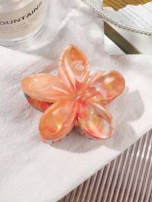 1个ABS材质暖色调蜜桃粉色大理石扎染亮面3D雏菊花，复古春日乡村风，温柔活力甜美氛围，适合海滩度假、丸子头、派对、下午茶、野餐等夏季发饰沙滩抓夹度假 - 彩色 - 查看 2