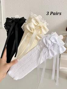 1/3 双春夏薄款过膝袜，芭蕾舞鞋款中筒袜，洛丽塔蝴蝶结袜，网眼镂空无跟长袜，蕾丝边直筒袜，心形图案袜 - 彩色 - 查看 22