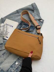 Korean Fashion Women's Multi-Layer Commuter Shoulder Bag, New Personalized Lightweight Crossbody Bag, Stylish Minimalist Square Bag - Khaki - View 7