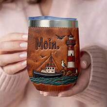 1 chiếc/5 chiếc cốc Moin hình ngọn hải đăng và thuyền buồm 12oz (1 chiếc) - Cốc giữ nhiệt giả da chủ đề hàng hải, thích hợp cho những người yêu thích bờ biển nước Đức, quà tặng chủ đề hàng hải và những ngày đi biển. - Đa sắc màu - Khởi hành - Xem 8