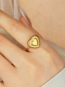 1 chiếc nhẫn hình trái tim bằng thép không gỉ cao cấp, có thể điều chỉnh kích thước, thích hợp làm quà tặng cho nữ, dùng trong các bữa tiệc, họp mặt và đeo hàng ngày. - Vàng - Xem 1