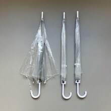 Transparent Disposable Plastic Umbrella, 8 Ribs, White Logo, Long Handle, Clear Umbrella - Multicolor - View 3