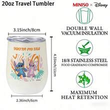MINISO X Disney Lilo & Stitch & Angel You're My Fav Insulated Stainless Steel Eggshell Tumbler With Lid,Double-Walled Vacuum Cup For Coffee,Wine,Drinks - 彩色 - 查看 5