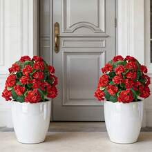 3件套 = 9朵人造天竺葵花，带支架，复古风格，适用于花园和室内装饰 - 紅色 - 查看 9