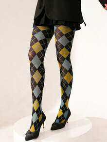 Check Pattern Stripes, Blue And Green Long Stockings, Diamond-Pattern Nylon Cartoon Check Long Stockings, Highly Elastic, Breathable, Comfortable And Form-Fitting Yoga Long Stockings (Suitable For Women), Comfortable And Warm - 淺藍色 - 查看 4