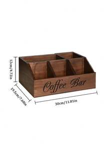 1PC Wooden Coffee Bar Organizer With 5 Compartments, Rustic Countertop Storage Box For Coffee Pods, Capsules, Cups, Spoons And Accessories, Farmhouse Kitchen Decor For Coffee Station - Multicolor - View 13