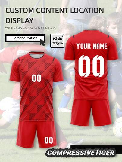 2pcs/Set Personalized Football Jersey For Toddler Boys - Customizable Name & Number Print Striped Decor Short Sleeve T-Shirt + Shorts Set, Quick-Dry Sports Outfit, Ideal Gift, Multifunctional, Decorative, Letter Print, Fashionable, Modern, Vibrant Colors, Cute, Casual, Customizable, Personalized, Unique, Personalized Custom, Ideal Gift For Him/Her