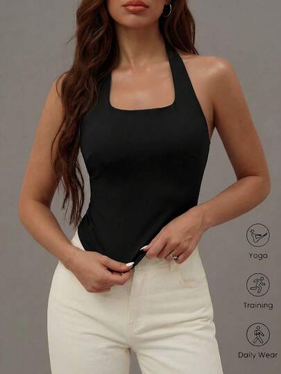 Áo ba lỗ cổ yếm Leadlive mùa hè mới dành cho nữ, áo tank top thể thao, áo đen, áo thường ngày, áo tập yoga, áo cổ yếm thanh lịch.