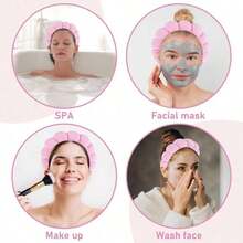 1 Set: 1pc Headband/2pcs Wristbands/3pcs Spa Headbands, Makeup Headbands, Facial Headbands, Skincare Headbands, Pink Velvet Fluffy Sponge Headbands, Bow, Pompom, Spa Headbands, Wristband Hair Accessories - Multicolor - View 5