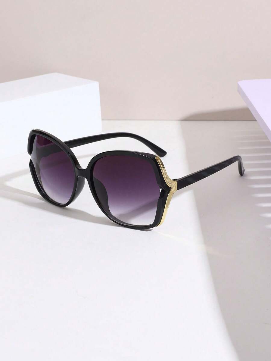 1 Peça Óculos de Sol Femininos Ovais da Moda, Design Lateral Vazado Degradê, Proteção UV, Óculos de Sol Retrô Extra Grandes Adequados para Verão, Praia, Viagem, Traje - Roxo empoeirado - Visão 1