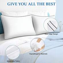 Pillows King Size Set of 2 Bed Pillow 2 Pack for Side and Back Sleepers Hotel Quality Down Alternative Gusseted King Pillow for Sleeping Soft and Supportive White - Blanco - Ver 3