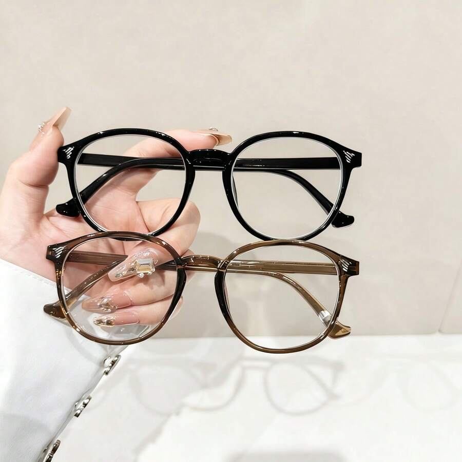 2 Pairs New Fashion Unisex Plain Glass Frames, Minimalist Versatile Casual Glasses For Students - Multicolor - View 1