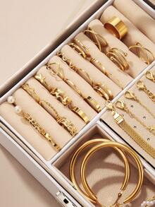 Conjunto de joyería metálica asimétrica para mujer, que incluye collar, aretes, anillo, pulsera y tobillera - Amarillo Oro - Ver 3