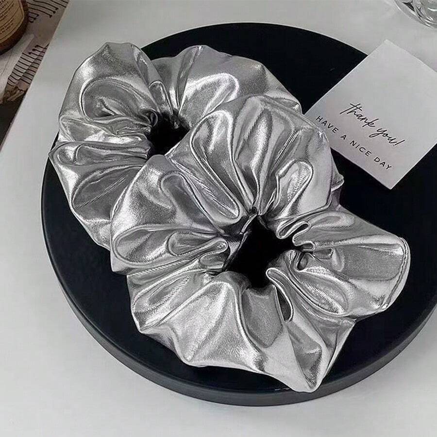 2个小号银色闪亮螺旋Y2K前卫时尚高端发圈，适合日常佩戴 - 銀色2pcs - 查看 1