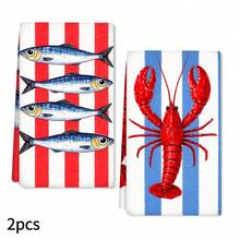 2pcs Striped Towels, Lobster & Sardine Printed Dish Cloths, Super Absorbent Microfiber Decorative Towels, Suitable For Holiday Decoration, Cooking, Baking, Housewarming Gifts And Cleaning Supplies, Applicable To Kitchen, Bathroom, Toilet - Multicolor - View 12