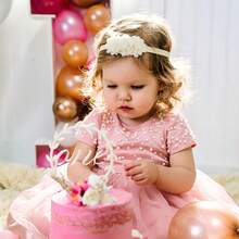 Set de accesorios para el cabello de diadema con flor de gasa para niñas, regalo de utilería para fotos de bebés - Multicolor - Ver 8