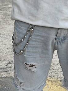 Y2K新款不锈钢骷髅头骨拼接DIY裤链，时尚男女腰间奢华配饰 - 銀色 - 查看 11
