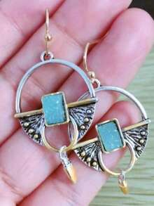 1 Pair Retro Geometric Pendant Earrings, Suitable For Women's Daily, Party, Travel Jewelry Gift - Silver - View 4