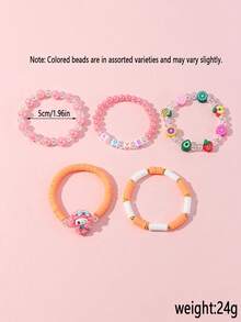 5pcs/Set Sanrio Girls Cute Rabbit, Puppy, Flower Soft Clay Pendant Beaded Bracelet Set, Suitable For Holiday Party, School, Birthday Gift For Girls, Random Color - Multicolor - View 4