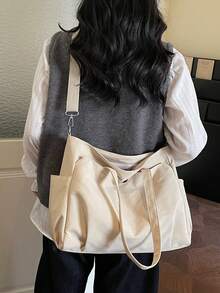 1pc Beige Soft Faux Leather Multi-Pocket Large Capacity Tote Bag, Suitable For Daily Commute - Multicolor - View 8