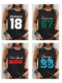Áo tank top nữ may đo theo yêu cầu, in số, logo, tên/chữ/số may mắn, thích hợp cho mùa thu/hè. - màu đen - Xem 2