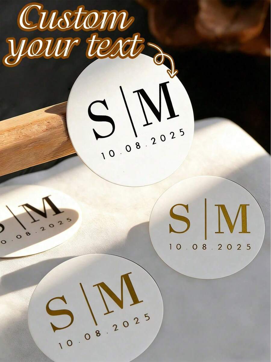 Nhãn dán tên/ngày cưới tùy chỉnh, nhãn dán tròn cá nhân hóa, nhãn dán cưới có thể tùy chỉnh, nhãn dán cảm ơn - Nhiều màu - Xem 1