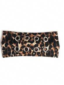1pc Punk Y2K Metal Hoop Hollow Headband, Unisex Leopard Print Headband - Multicolor - View 14