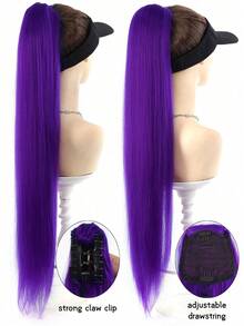 32 Inch Purple Ponytail Hair Extension, With Hair Clip Wig, Drawstring Wig, Soft And Natural Synthetic Wig, Suitable For Women To Wear - Multicolor - View 6