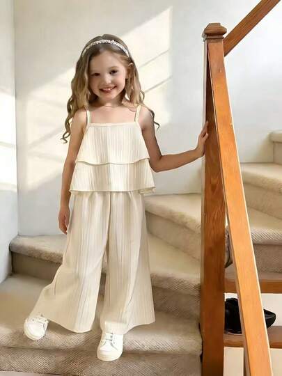 2pcs Girls Striped Camisole Top + Striped Pants Summer Outfit