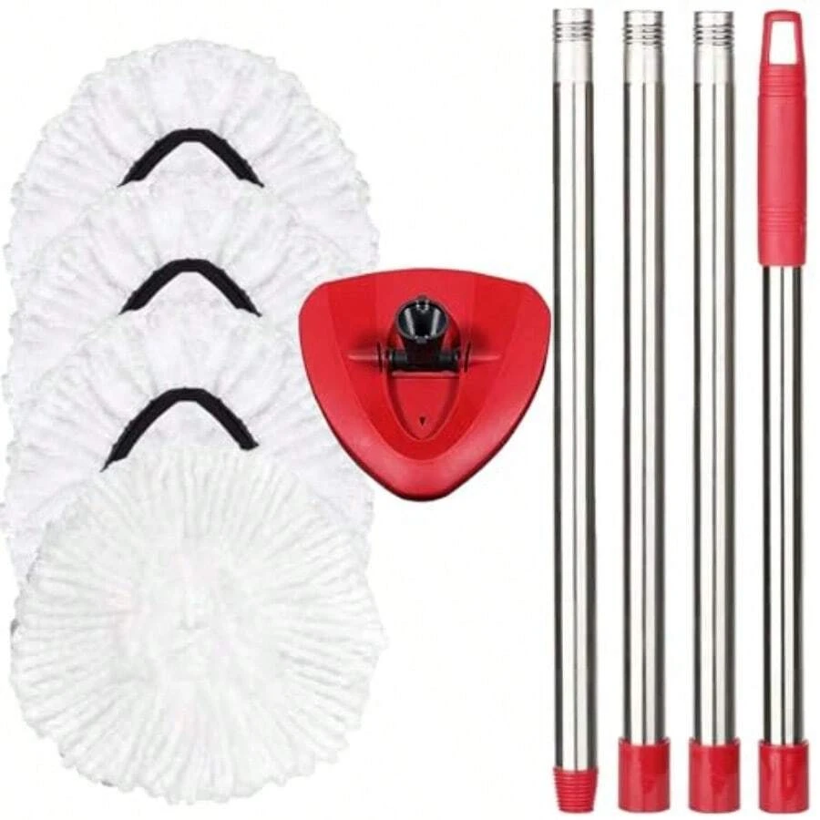 Spin Mop Replacement Set - 4 Microfiber Heads Base 30-58'' Handle Compatible With OCedar EasyWring - White 1 Can System - 4 個補充裝,1 個底座,1 個手柄,1 個儲氣罐系統 - 查看 1