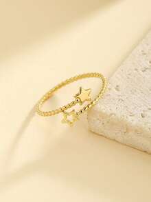 1 chiếc nhẫn hở bằng thép không gỉ tối giản, đối xứng, có thể điều chỉnh kích thước, thích hợp làm quà tặng cho nữ, dự tiệc, họp mặt hoặc đeo hàng ngày. - Vàng - Xem 4