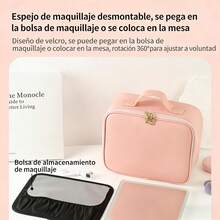 Bolsa de Maquillaje Portátil de Viaje con Espejo LED Regulable, 3 Ajustes de Color Recargables, Caja Organizadora de Cosméticos y Herramientas de Belleza para Mujeres - Rosa - Ver 5