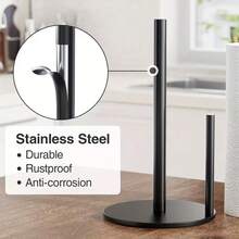2pcs/Set Stainless Steel Paper Towel Holder, Black & Silver Kitchen Roll Paper Dispenser With Weighted Base - Multicolor - View 2