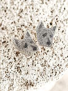 [ZzAi Custom]1pc Customized Pet Portrait Earrings, Suitable For Cat Lovers, Personalized Dog Name Stud Earrings, Women Cat Mom Gift, Pet Memorial Gift - Cut-out Style - Multiple Colors - View 3