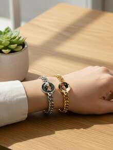 1 Stück personalisiertes Paar-Foto-Armband, Edelstahlkette mit lasergravierten Augen-Foto, gravierter Foto-Schmuck als Geschenk geeignet für Freund, Jahrestags-/Valentinstags-Geschenk, silbernes modisches, minimalistisches Lässig-Design, geeignet für Jahrestag, Geburtstag, Alltag, Party, Muttertag, Valentinstag, Abschluss, Hochzeit, ideales Geschenk für sie, ihn, Freund, Freundin, Vater, Mutter, Familie, Freunde - Farbiges UV-Rundetikett – mehrfarbig - Übersicht 6