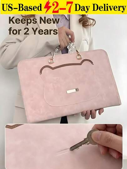 [Delivery Within 2-7 Days In The United States]Sleek Laptop Bag With Unique Pearl Bead Handle Protective Document Case For Office Ladies Elegant Portfolio Bag To Hold Tablet And Files Travel Briefcase Protective Sleeve Laptop Accessories Office Supplies Travel Essentials