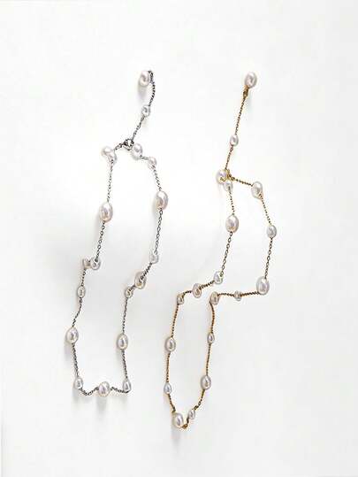 1 pieza Collar de perlas elegante de acero inoxidable 316L para mujeres, joyería resistente al agua y sin oxidación, collares elegantes para mujeres, collares, collares de acero inoxidable, cadena chapada en oro/plata minimalista